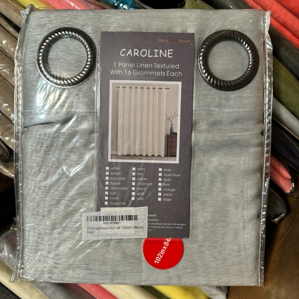 Caroline Silver 1 panel linen textured with 16 grommets each
